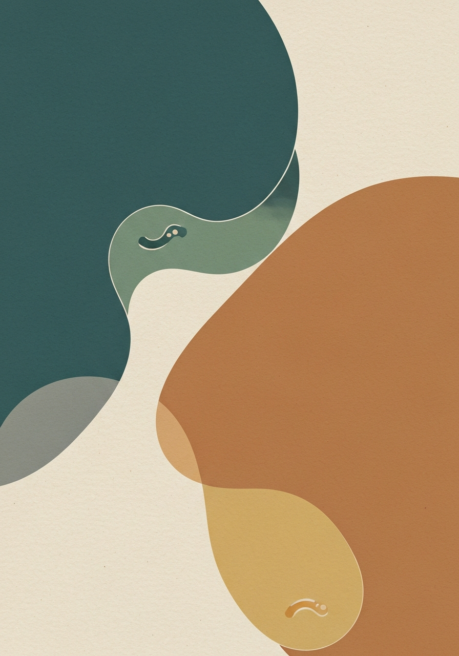 Abstract editorial illustration of bioavailability claims and absorption measurement in teal and mineral grey