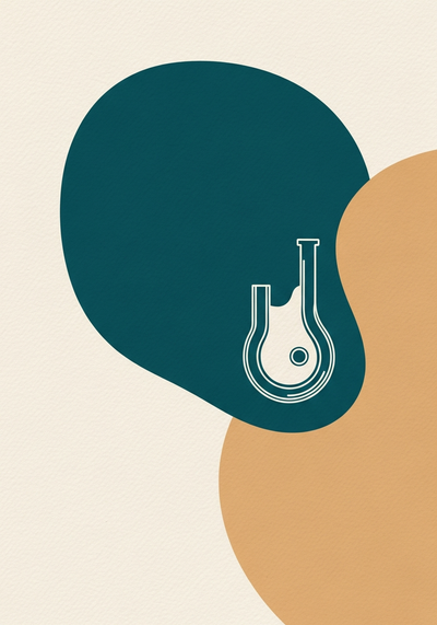 Abstract editorial illustration of microalgae cultivation in a sealed photobioreactor system in muted teal and sand tones