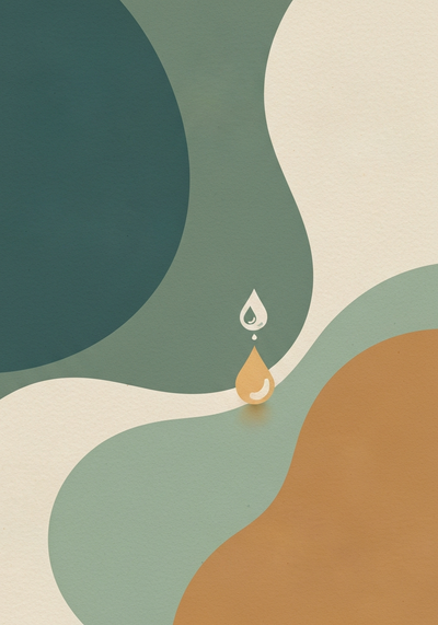Abstract editorial illustration about checking supplement purity with testing and verification motif in sage green and mineral white