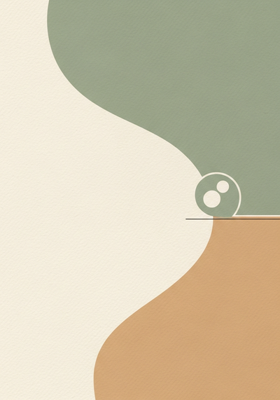 Abstract editorial illustration about reading algae supplement labels in sage green and sand tones with subtle cellular motif