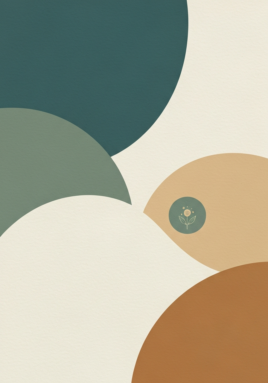 Abstract editorial illustration about marine phytoplankton safety with clean protective forms in sage green and cream