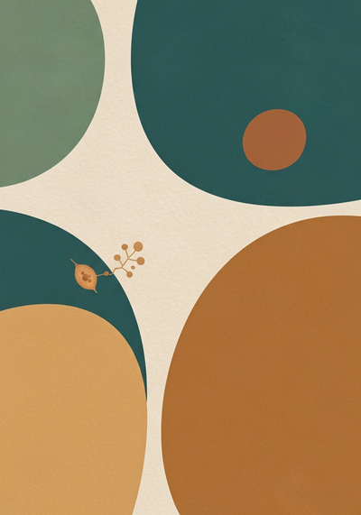 Abstract editorial illustration of EPA omega-3 in marine phytoplankton with molecular chain motif in teal and ochre tones