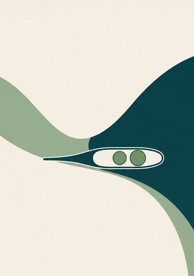Abstract editorial illustration of Nannochloropsis nutritional benefits with elegant microalgae motif in deep teal and sage