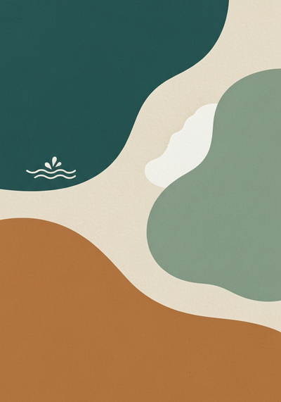 Abstract editorial illustration about reducing pressure on global fish stocks with ocean ecology motif in deep teal and mineral white