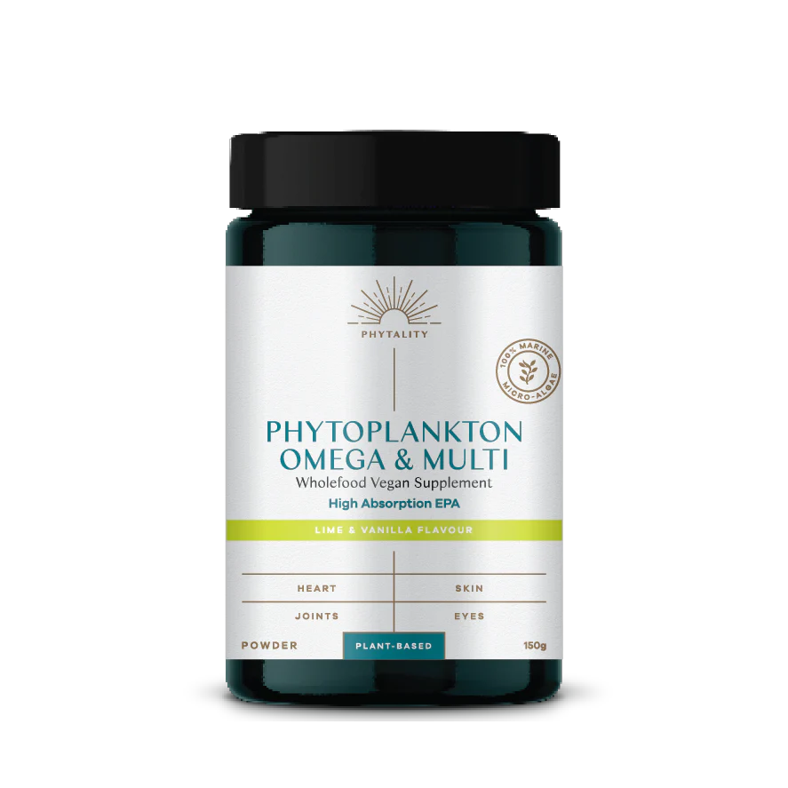 ULTANA phytoplankton powder lime and vanilla flavour 80% pure marine omega-3 supplement jar 150g tub